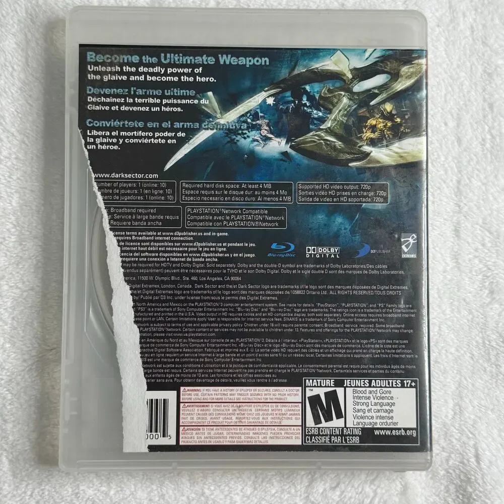 Dark Sector (Sony PlayStation 3, 2008) Complete w/ Case & Disc -‎ PS3 Game